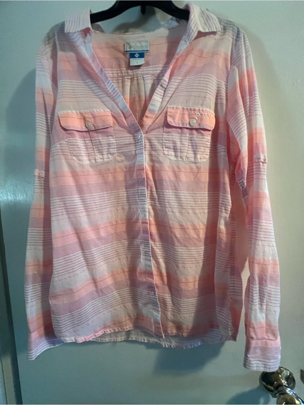 Columbia Pink & White Striped Button-Down Shirt